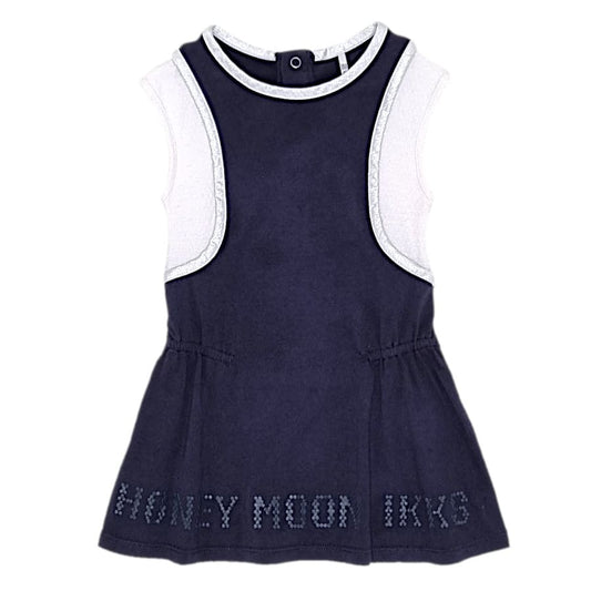 Robe bébé fille bleu marine/blanc en tissu plumetis, taille 18 mois, marque IKKS - seconde main premium