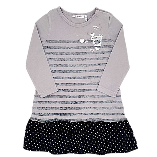 Robe bébé fille gris/noir en coton, taille 18 mois, marque IKKS - seconde main premium