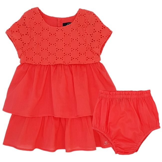 Robe bébé fille 6 mois d'occasion - Marque LILI GAUFRETTE corail et bloomer