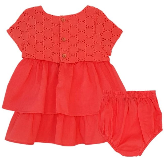 Robe corail bébé fille LILI GAUFRETTE 6 mois à manches courtes