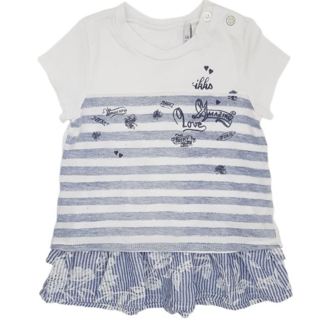 Vêtement bébé d'occasion - Robe bébé fille 6 mois IKKS blanche à rayures et volants