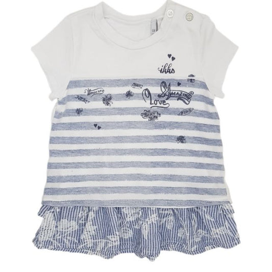 Robe bébé fille blanc/bleu 2 en 1, taille 6 mois, marque IKKS - seconde main premium