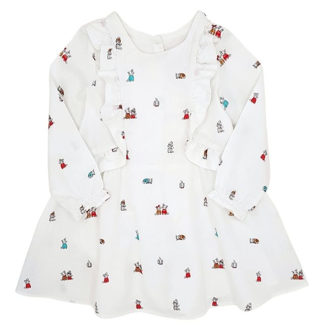 Robe bébé blanche 18 mois de marque LILI GAUFRETTE d'occasion motif chatons