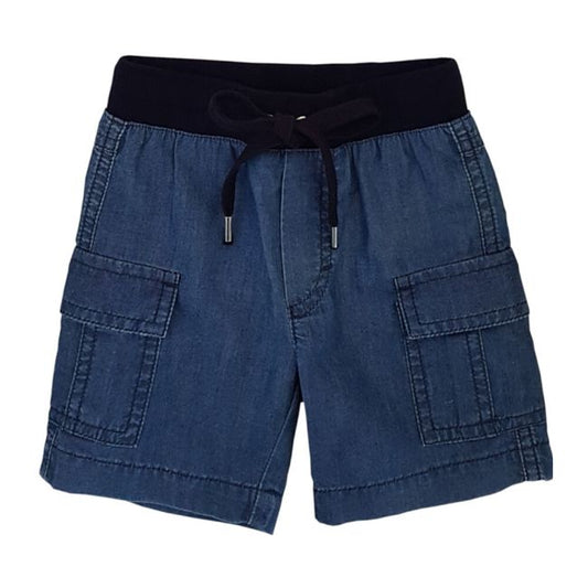 Short cargo bébé garçon bleu jean, taille 3 mois, marque Il Gufo - seconde main haut de gamme