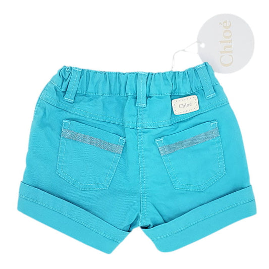 Short CHLOÉ turquoise bébé fille 6 mois avec taille élastiquée