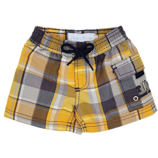 Short de bain bébé garçon à carreaux gris/jaune, taille 3 mois, marque Tartine et Chocolat - seconde main haut de gamme