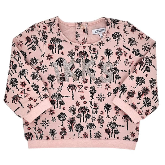 Sweat bébé fille rose motif oasis, taille 6 mois, marque IKKS - seconde main premium
