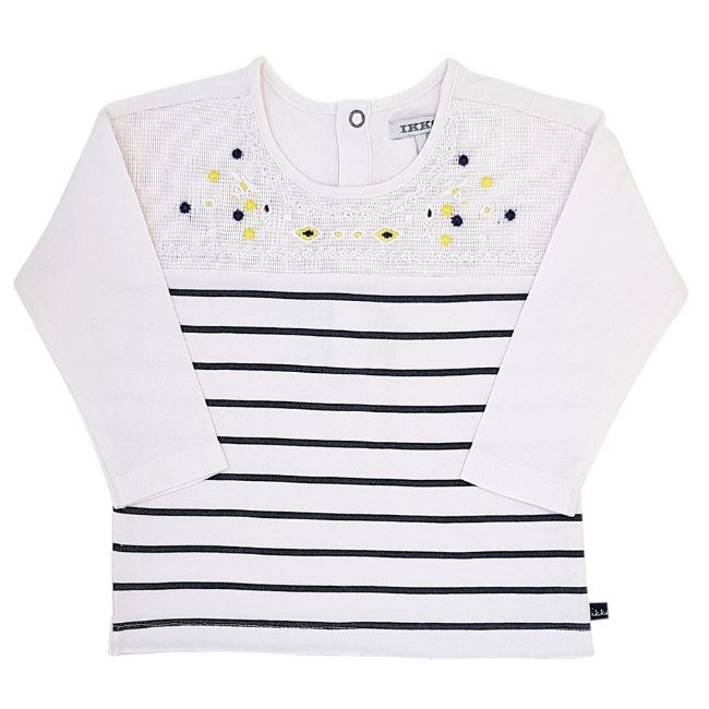 Tee-shirt marinière bébé fille 12 mois marque IKKS d'occasion blanc motifs brodés