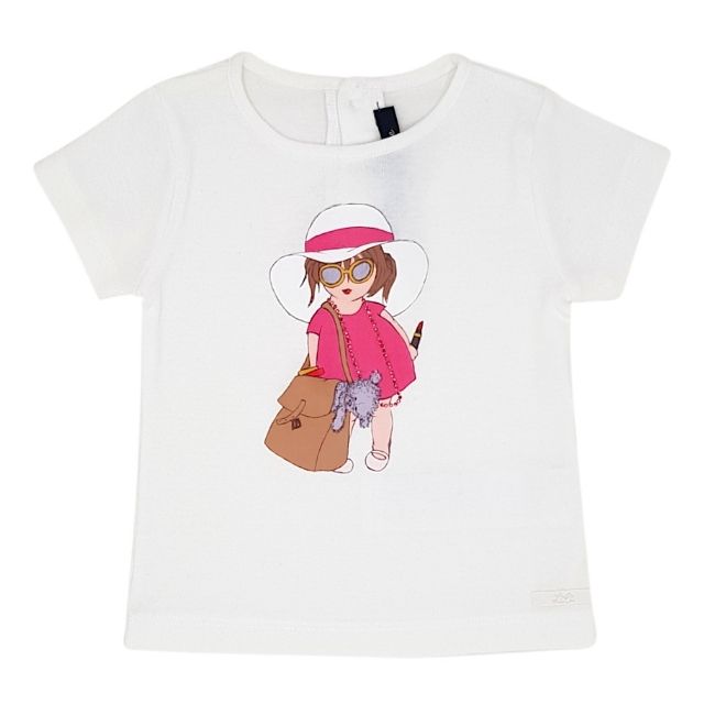 T-shirt bébé fille blanc avec boutons dos, taille 12 mois, marque Lili Gaufrette - seconde main premium