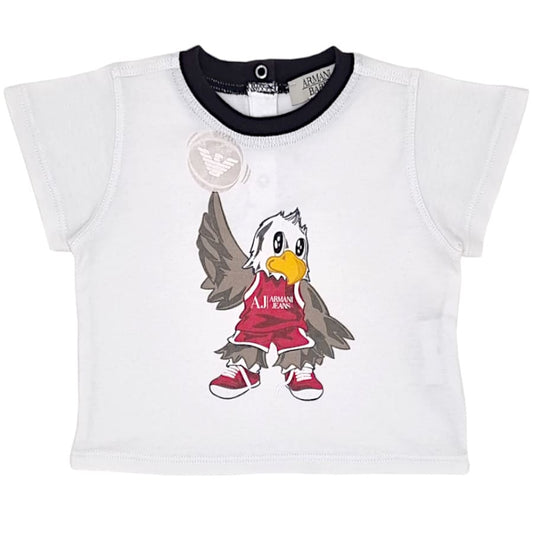 T-shirt bébé garçon blanc motif aigle, taille 3 mois, marque Armani - seconde main luxe
