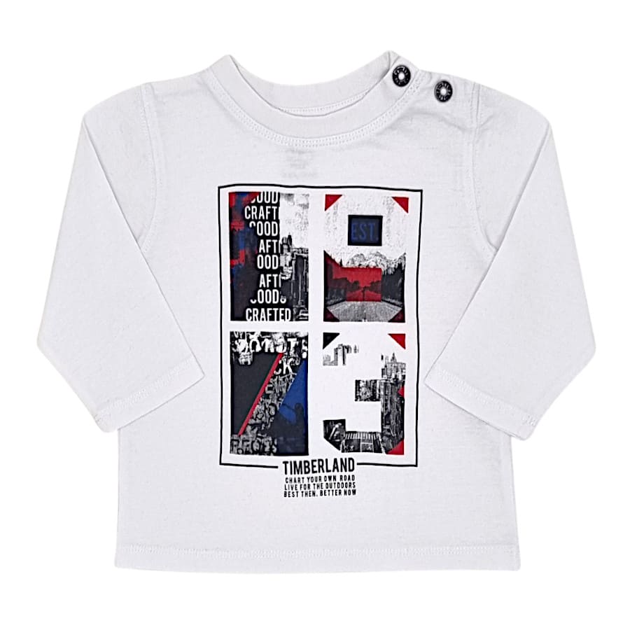 T-shirt bébé garçon blanc imprimé 1973, taille 12 mois, marque Timberland - seconde main premium
