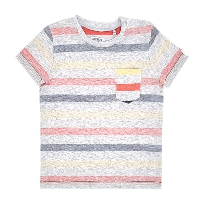 T-shirt bébé garçon IKKS seconde main 12 mois gris chiné clair rayé