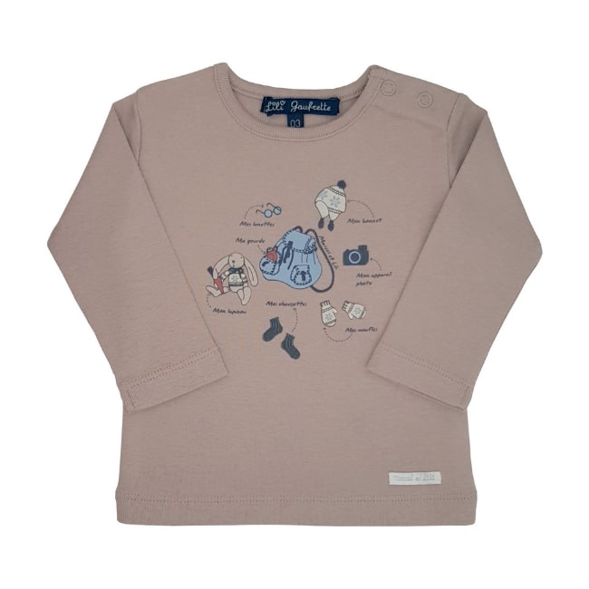 Vêtement mode bébé garçon occasion - Tee-shirt bebe garçon LILI GAUFRETTE beige 3 mois