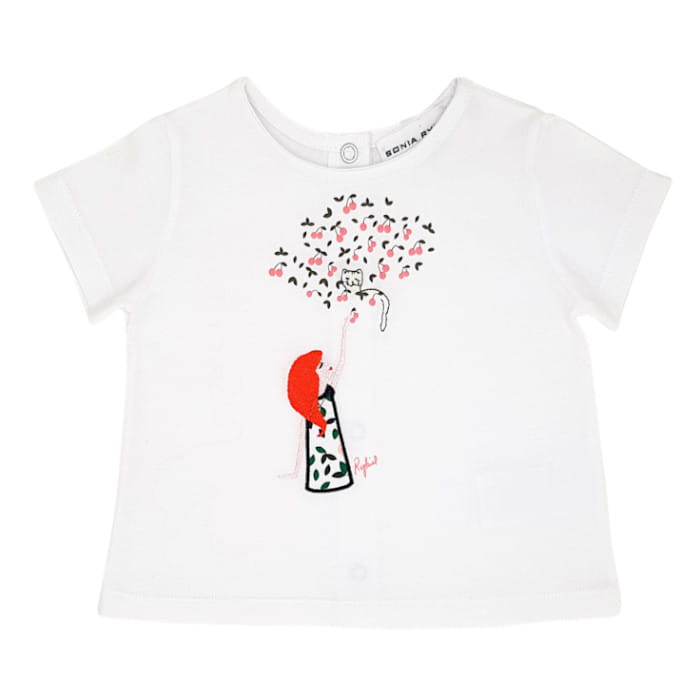 Vêtement bébé neuf avec étiquette - Tee-shirt blanc fille 3 mois marque SONIA RYKIEL motifs brodés