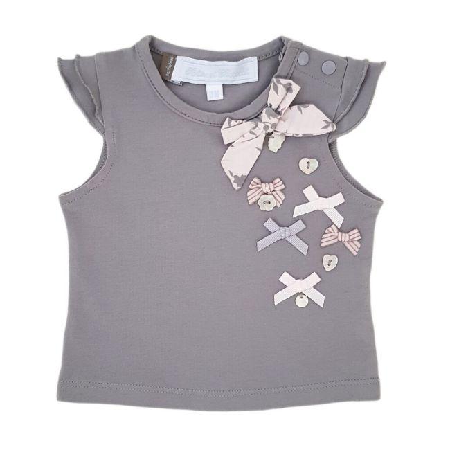 Tee-shirt bébé fille d'occasion - TARTINE ET CHOCOLAT bebe fille 3 mois gris à noeuds