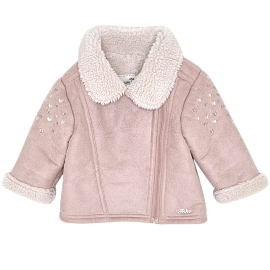 Veste bébé fille rose esprit motard, taille 6 mois, marque IKKS - seconde main premium