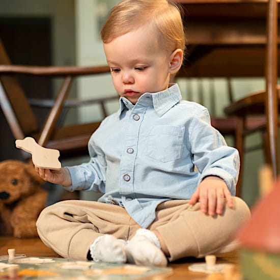 Chemise bébé garçon en coton bleu, seconde main, élégante pour un look moderne ou intemporel