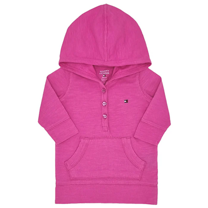 Sweat bébé fille rose long à capuche, taille 3-6 mois, marque Tommy Hilfiger - seconde main luxe