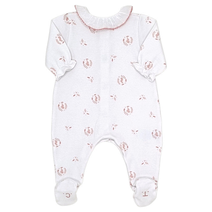 Pyjama bébé blanc imprimé lapin Tartine et Chocolat, vue de dos, fille 3 mois