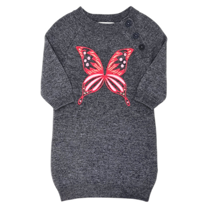 Robe pull bébé gris en laine et cachemire Zadig&Voltaire, vue de dos, fille 3 mois
