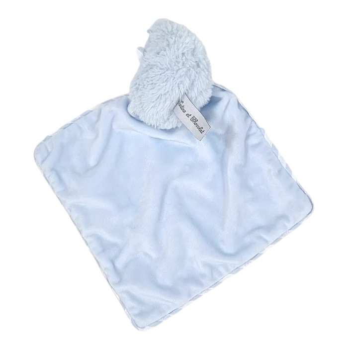 Doudou bébé garçon Tartine et Chocolat taille unique, bleu ciel, carré finition rayures Garda