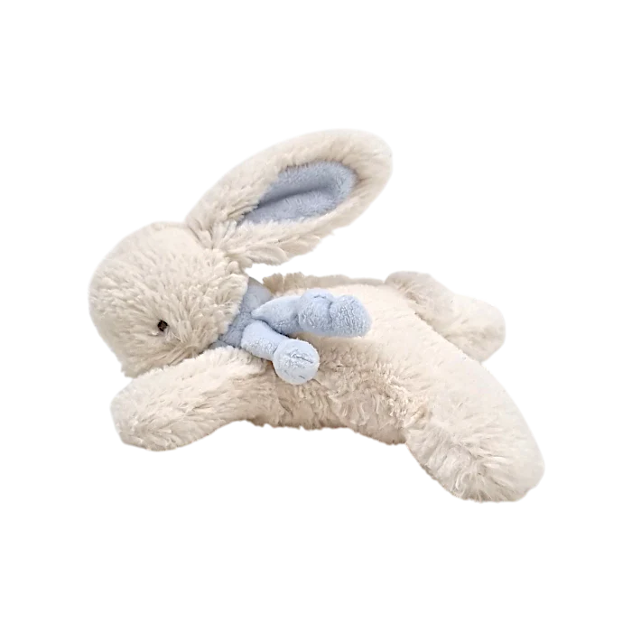 Peluche bébé garçon écru/bleu lapin allongé, taille unique, marque Jacadi - seconde main haut de gamme