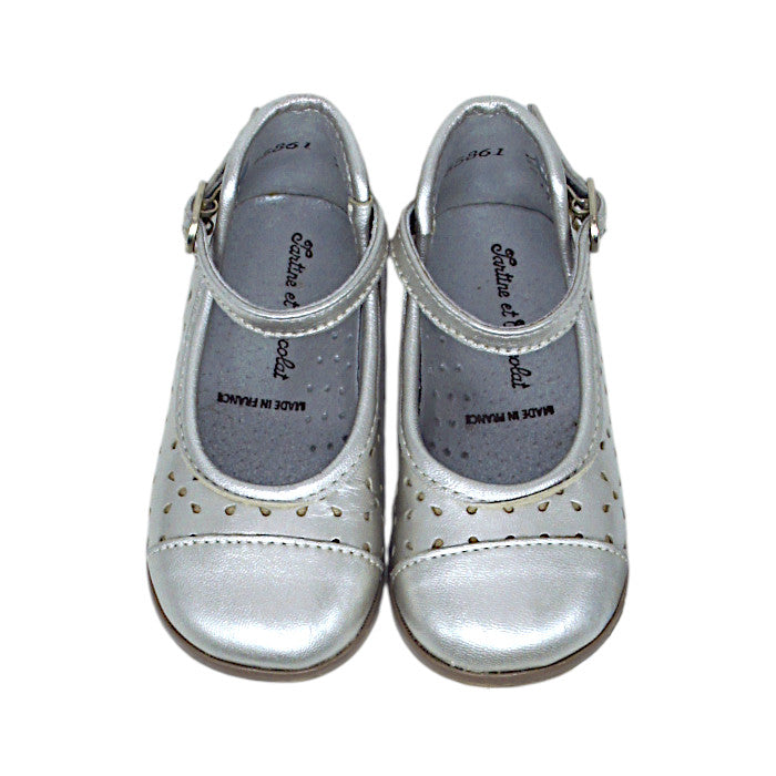 Babies bébé fille argenté en cuir, taille 12 mois, marque Tartine et Chocolat - seconde main haut de gamme