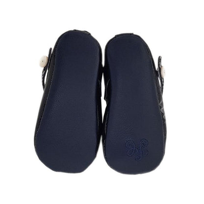 Ballerines bébé fille Tartine et Chocolat en cuir vernis bleu marine, semelle souple brodée TC, taille 12-18 mois