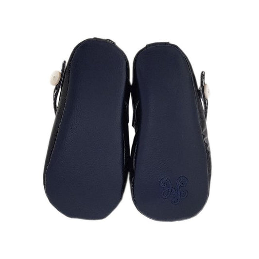 Ballerines bébé fille Tartine et Chocolat en cuir vernis bleu marine, semelle souple brodée TC, taille 12-18 mois