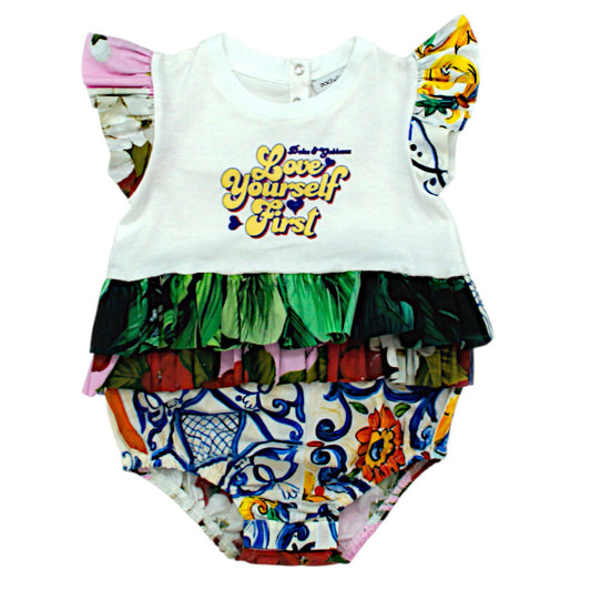 Barboteuse bébé fille Dolce & Gabbana Kids, multicolore motif fleurs, taille 6-9 mois, seconde main luxe, vue de face