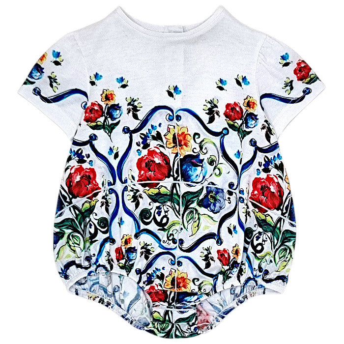 Barboteuse bébé fille Dolce & Gabbana, multicolore motif fleurs, taille 6-9 mois, seconde main luxe, vue de face