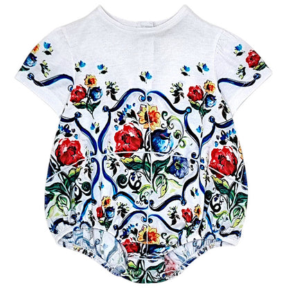Barboteuse bébé fille Dolce & Gabbana, multicolore motif fleurs, taille 6-9 mois, seconde main luxe, vue de face