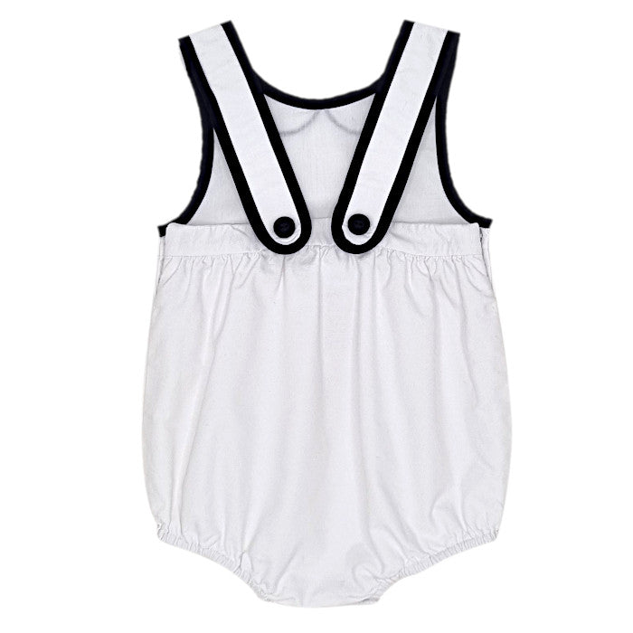 Barboteuse bébé blanc effet trompe-l’œil Jacadi, vue de dos, fille 3 mois