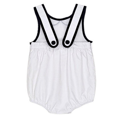 Barboteuse bébé blanc effet trompe-l’œil Jacadi, vue de dos, fille 3 mois