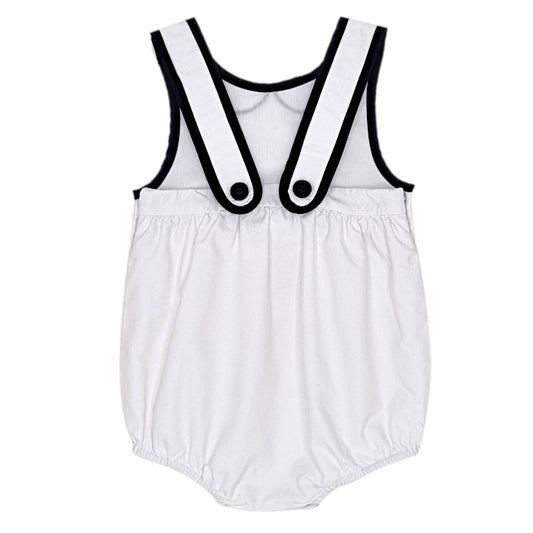 Barboteuse bébé blanc effet trompe-l’œil Jacadi, vue de dos, fille 3 mois