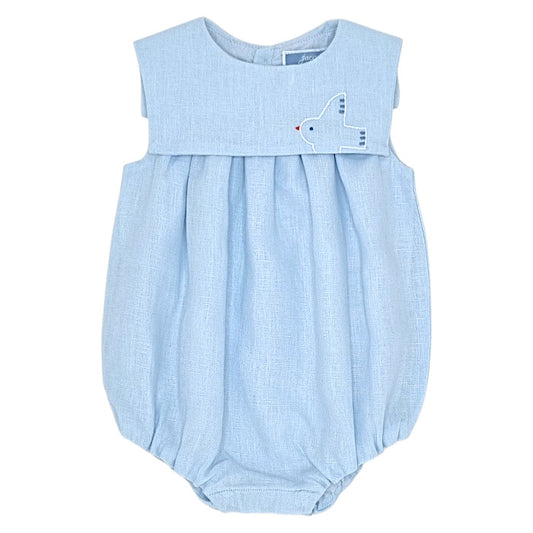 Barboteuse bébé garçon Jacadi, bleu ciel en lin, taille 3 mois, seconde main haut de gamme, vue de face
