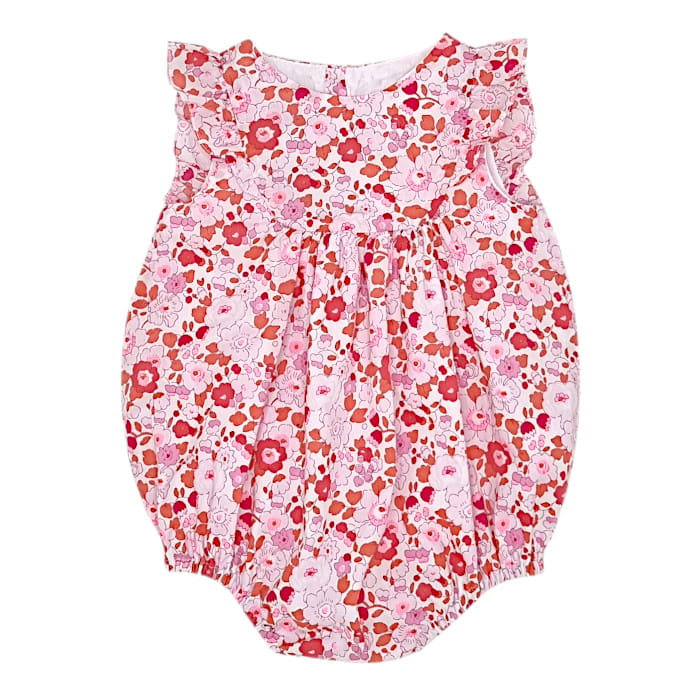 Barboteuse rose tissu Liberty, Jacadi, fille 12 mois, vue de face, vêtement bébé de marque, seconde main chic à prix doux