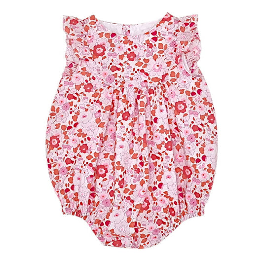 Barboteuse rose tissu Liberty, Jacadi, fille 12 mois, vue de face, vêtement bébé de marque, seconde main chic à prix doux