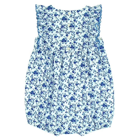 Barboteuse bébé bleu/blanc motif fleurs Ralph Lauren, vue de dos, fille 12 mois