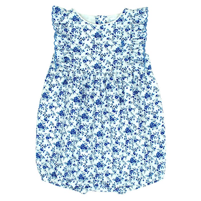 Barboteuse bébé fille Ralph Lauren Baby, bleu/blanc motif fleurs, taille 12 mois, seconde main luxe, vue de face