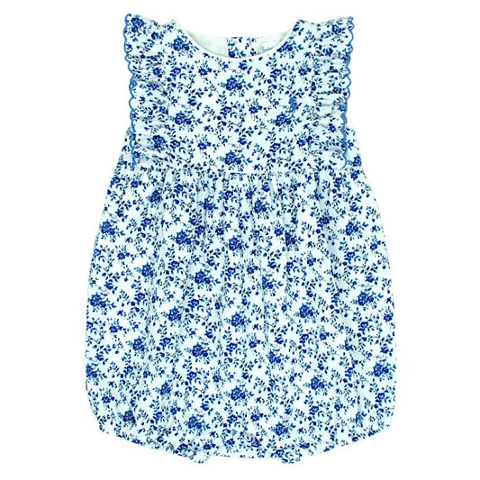 Barboteuse bébé fille Ralph Lauren Baby, bleu/blanc motif fleurs, taille 12 mois, seconde main luxe, vue de face