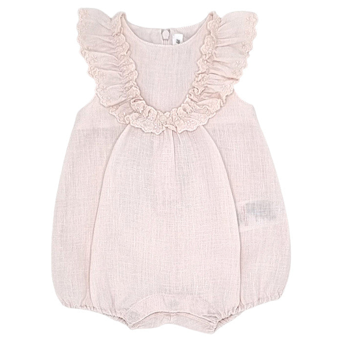 Barboteuse bébé fille Tartine et Chocolat, rose en lin, taille 3 mois, seconde main haut de gamme, vue de face