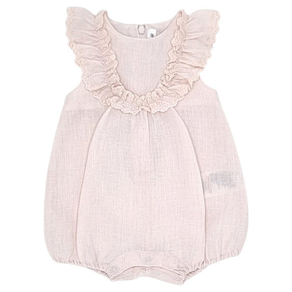 Barboteuse bébé fille Tartine et Chocolat, rose en lin, taille 3 mois, seconde main haut de gamme, vue de face