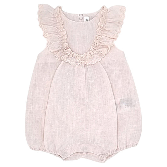 Barboteuse bébé fille Tartine et Chocolat, rose en lin, taille 3 mois, seconde main haut de gamme, vue de face