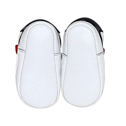 Baskets bébé blanc/marine en cuir Jacadi, vue de dos, garçon 6 mois