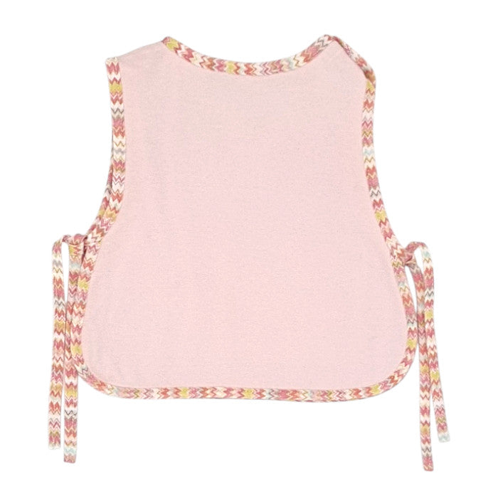 Bavoir bébé rose à liens Missoni, vue de dos, fille 6 mois