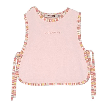 Bavoir bébé fille Missoni Kids, rose à liens, taille 6 mois, seconde main luxe, vue de face