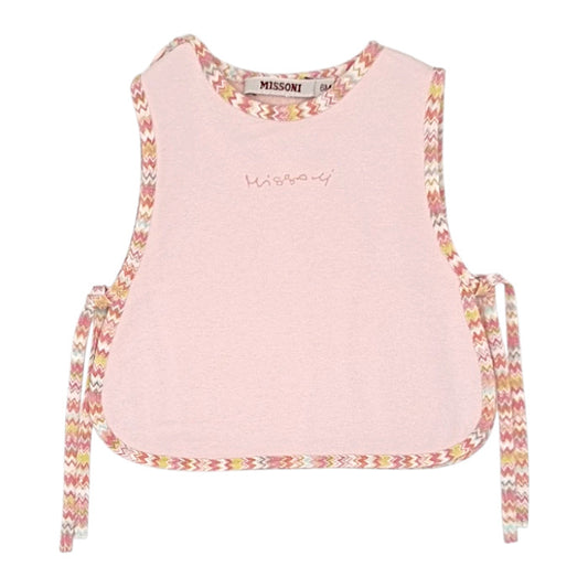 Bavoir bébé fille Missoni Kids, rose à liens, taille 6 mois, seconde main luxe, vue de face