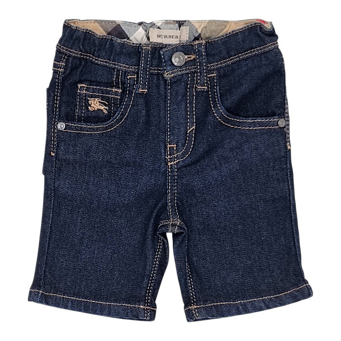 Bermuda bébé garçon Burberry, bleu brut en denim, taille 9 mois, seconde main luxe, vue de face