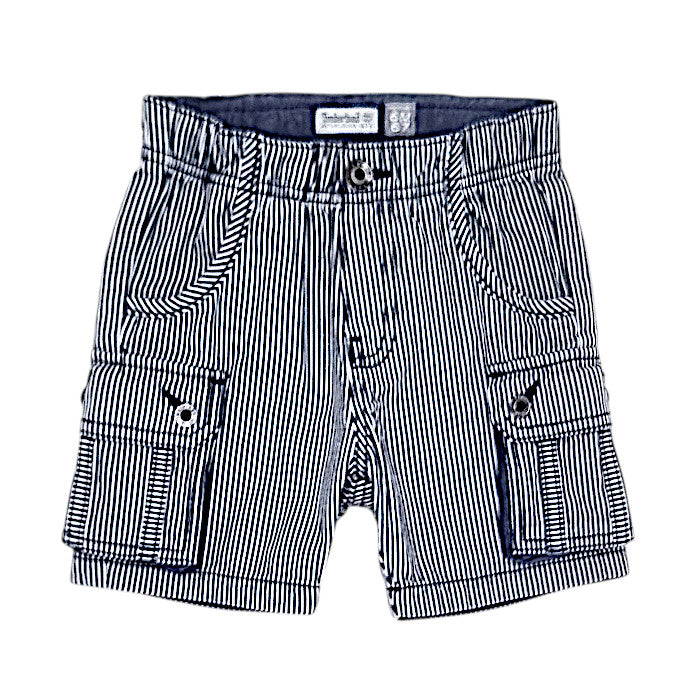 Bermuda bébé garçon Timberland, bleu à rayures fines, taille 6 mois, seconde main premium, vue de face